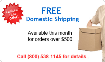 Limited Time Offer! FREE Domestic Shipping - Available this month for orders over $500. Call (800) 538-1145 for details. 